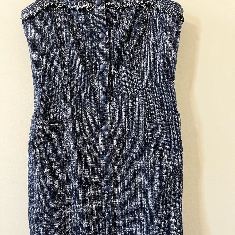 Banana Republic Navy Blue Tweed Button-Front Sleeveless Mini Dress Size 10 - Picture 12 of 12